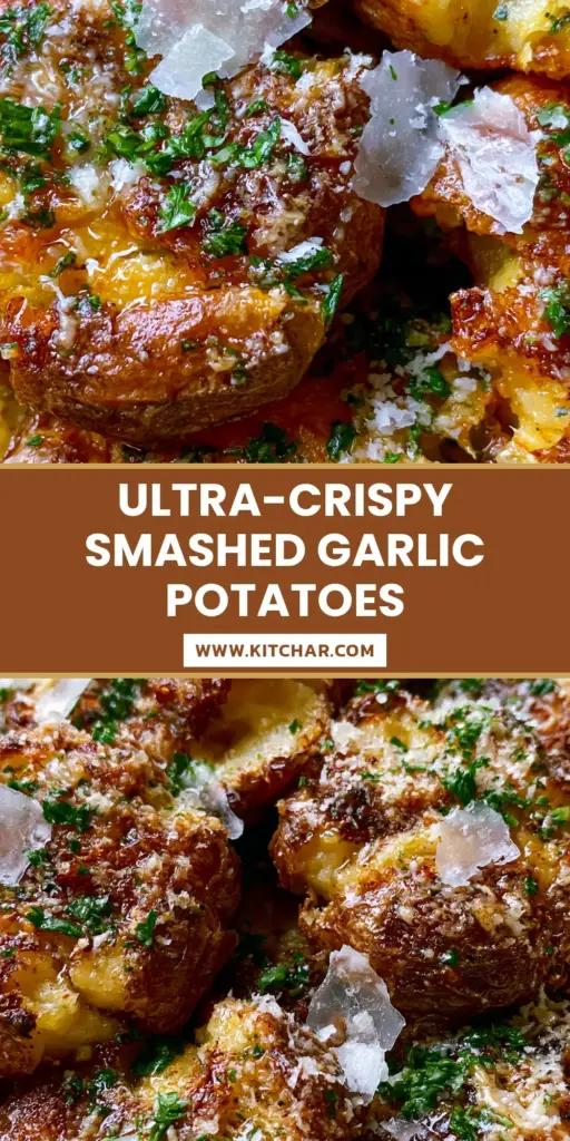 Smashed Baby Potatoes with Ultra-Crispy Garlic Butter and Parmesan 4 A pile of ultra-crispy smashed baby potatoes with golden craggy edges, glistening garlic butter, and a snowfall of parmesan cheese. (smashed baby potatoes)