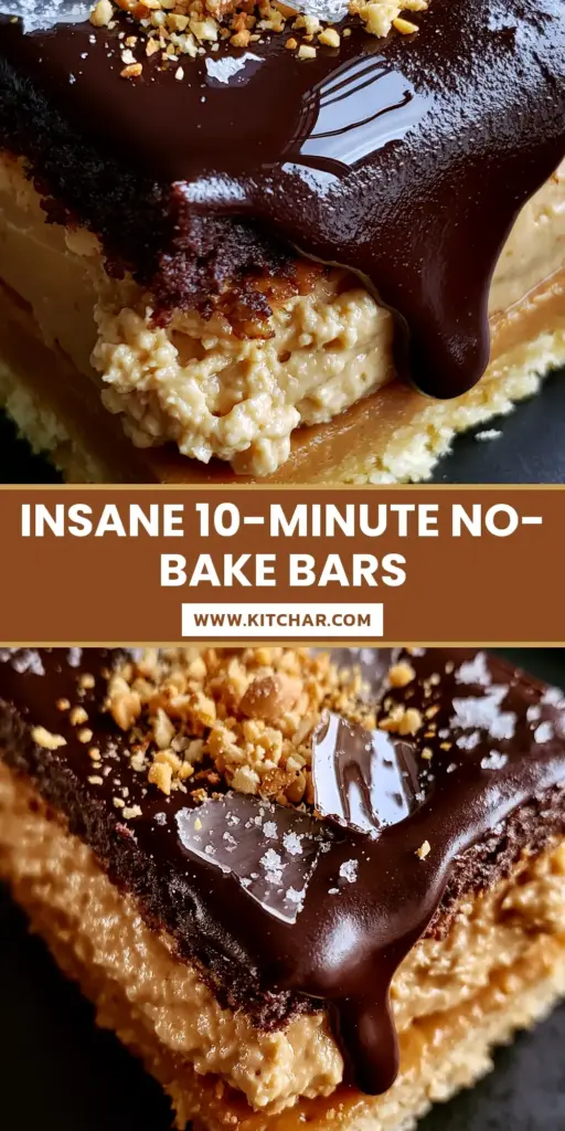 Easy Dessert Recipes: Decadent No-Bake Chocolate Peanut Butter Ganache Bars 3 A stack of no-bake chocolate peanut butter bars with a glossy ganache drip and sea salt. (easy dessert recipes)
