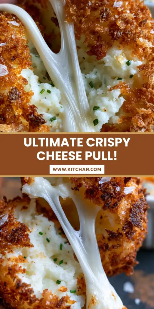 Potato Balls Recipe: Crispy Panko Crust with Molten Mozzarella 4 A close-up of a crispy panko-crusted potato ball being pulled apart to reveal a thick, elastic mozzarella cheese pull with fresh chives. (potato balls recipe)