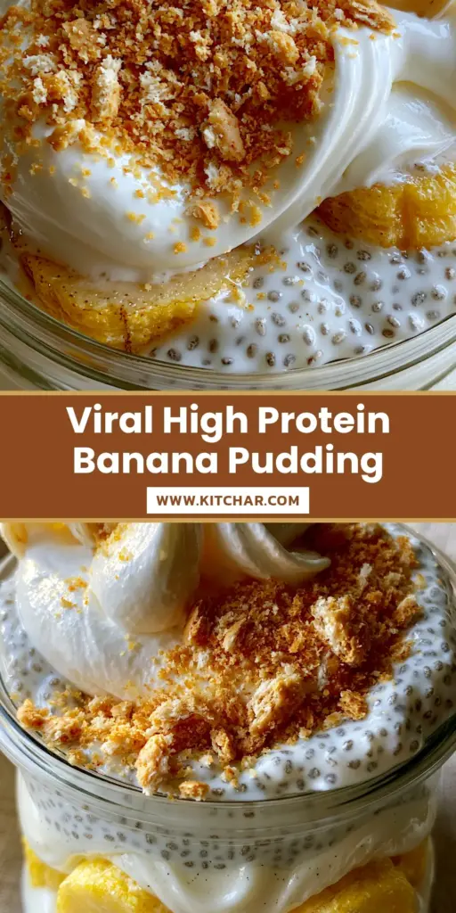A close-up of a banana cream pie chia pudding jar with layers of sliced bananas, white chia pudding, and a whipped cream topping with graham cracker crumbs.