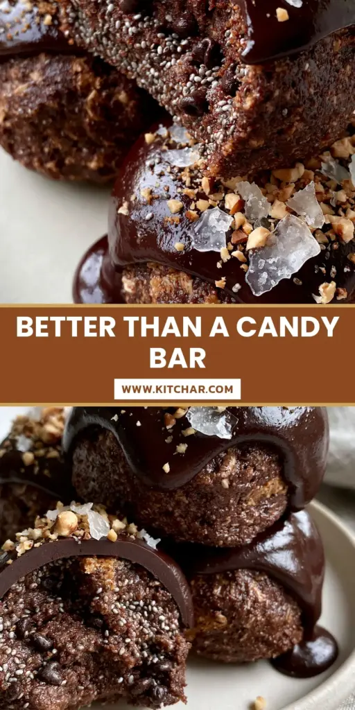 A stack of three oversized no-bake energy bites on a white plate, featuring a dark chocolate drizzle and sea salt. (5-minute snacks)