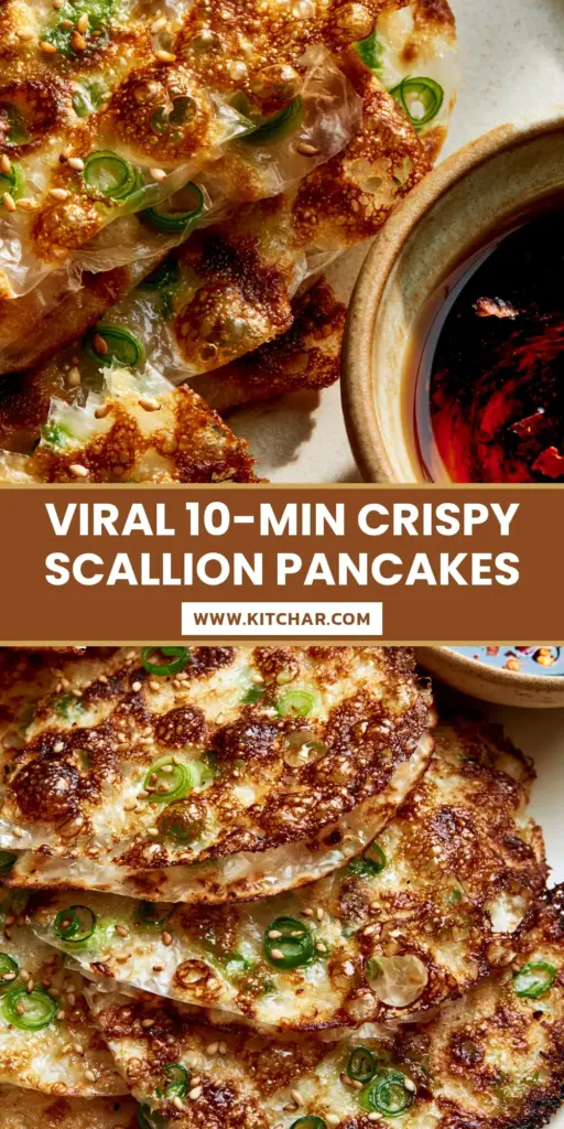 A stack of crispy Rice Paper Scallion Pancakes showing golden bubbles and a jagged broken corner on a matte ceramic plate.
