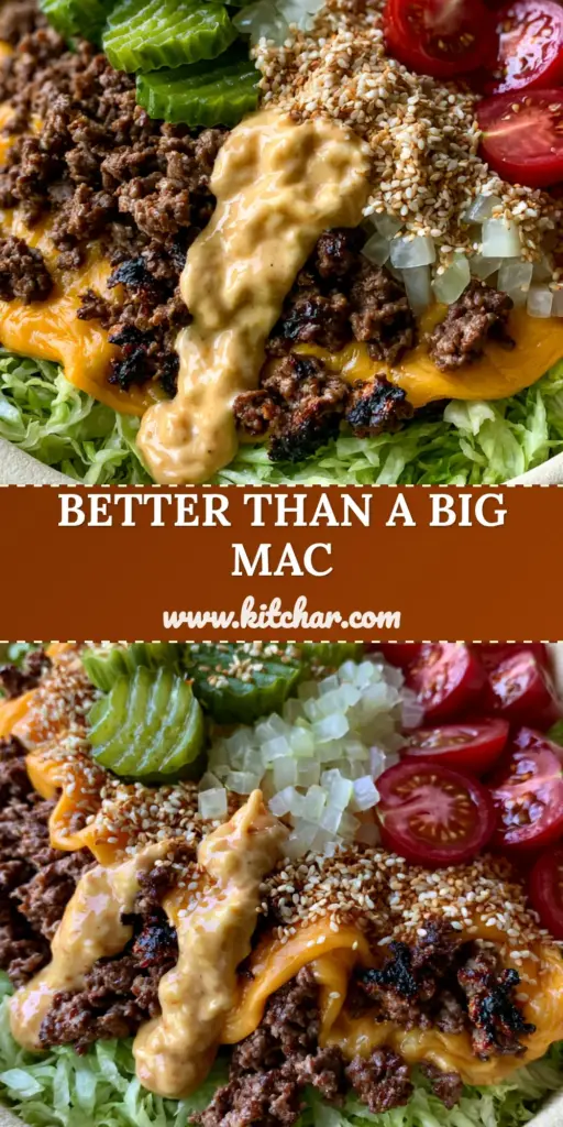 A high-angle 45-degree hero shot of a vibrant burger bowl featuring charred crumbled ground beef, melted sharp cheddar cheese, and crinkle-cut pickles on shredded lettuce.