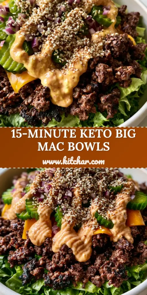 A vibrant Big Mac burger bowl featuring seared ground beef with charred edges, melted orange cheddar, and a heavy zigzag of secret sauce over crisp romaine. (Big Mac burger bowls)