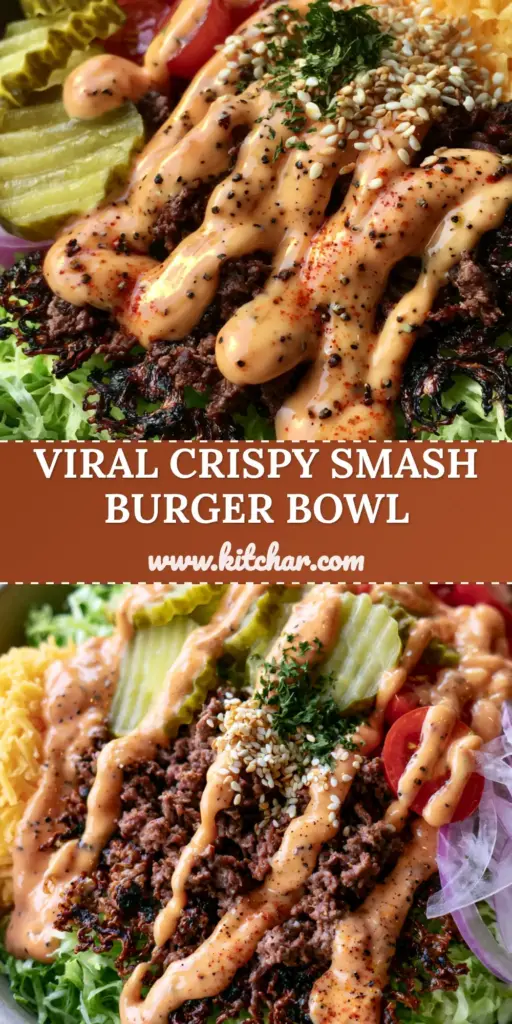 A shallow matte grey dish filled with crispy smash ground beef, shredded iceberg, and a glossy orange sauce drizzle. (Burger Bowls)