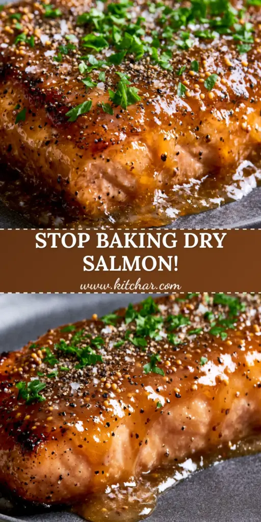 A close-up of Maple dijon baked salmon on a charcoal plate with a glossy amber glaze and fresh parsley. (Maple dijon baked salmon)