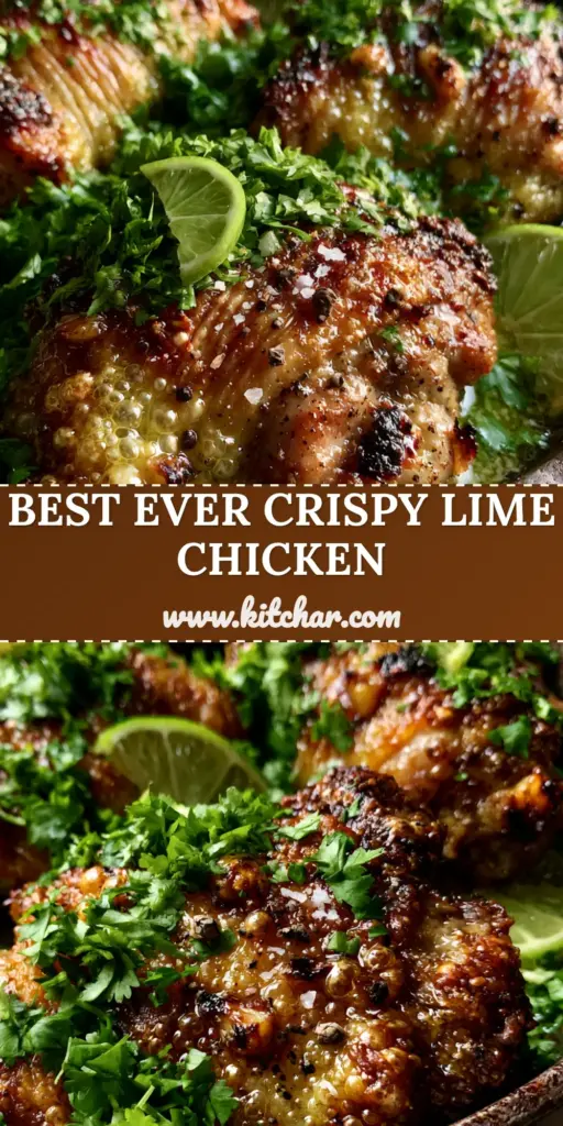 Extreme macro of three crispy cilantro lime chicken thighs in a cast iron skillet with lime slices and cilantro. (cilantro lime chicken thighs)