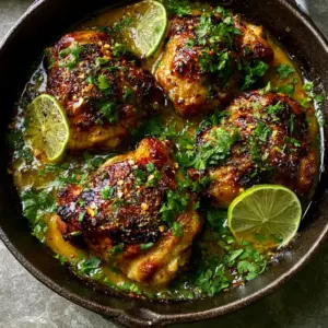 Extreme close-up of seared Spicy Honey Lime Chicken Thighs showing charred edges and glistening amber glaze.