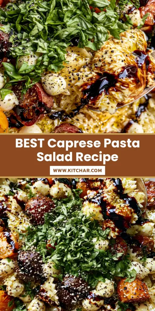 Caprese Pasta Salad Recipe: The Ultimate Balsamic-Drizzled Farfalle 4 An overhead view of a Caprese pasta salad recipe with bowtie pasta, mozzarella pearls, and tomatoes in an artisanal bowl. (Caprese pasta salad recipe)