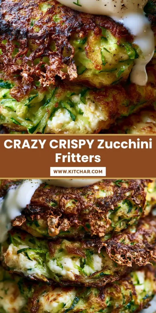 A tall stack of three golden-brown zucchini fritters topped with a melting dollop of Greek yogurt and fresh dill. (Zucchini fritters recipe)