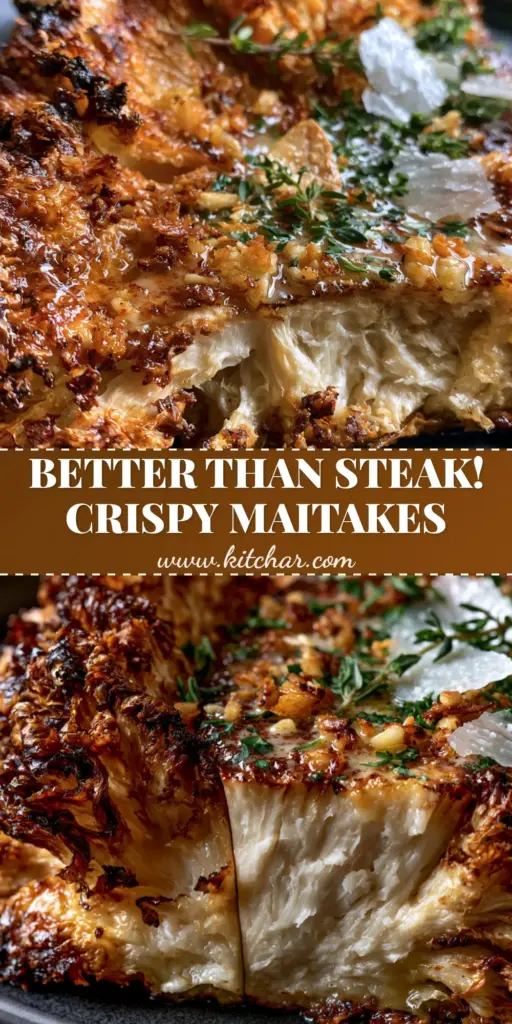 Maitake Mushroom Recipes: The Ultimate Pan-Seared Garlic Butter Steak 3 A close up of seared maitake mushroom steaks with garlic and thyme on a dark plate. (maitake mushroom recipes)