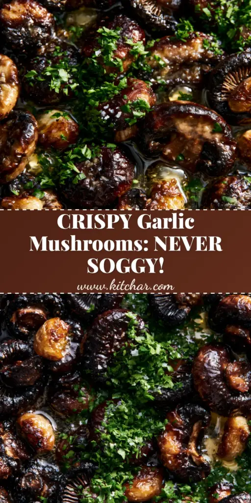Garlic Mushrooms with Smashed Garlic and Golden Butter Glaze 4 A top-down shot of garlic mushrooms in a cast iron skillet with golden-brown smashed garlic and fresh parsley.