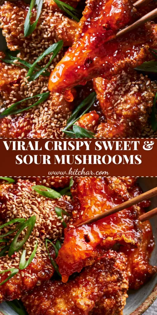 Sweet and Sour Mushroom Recipe: The Ultimate Crispy Double-Battered Oyster Mushrooms 3 A close-up of crispy sweet and sour mushroom recipe served in a ceramic bowl with chopsticks.