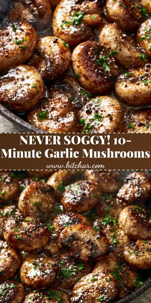 Sautéed Mushrooms: The Ultimate Garlic Butter Cast Iron Guide 3 A top-down macro shot of sliced sautéed mushrooms in a cast iron skillet with garlic butter and parsley.