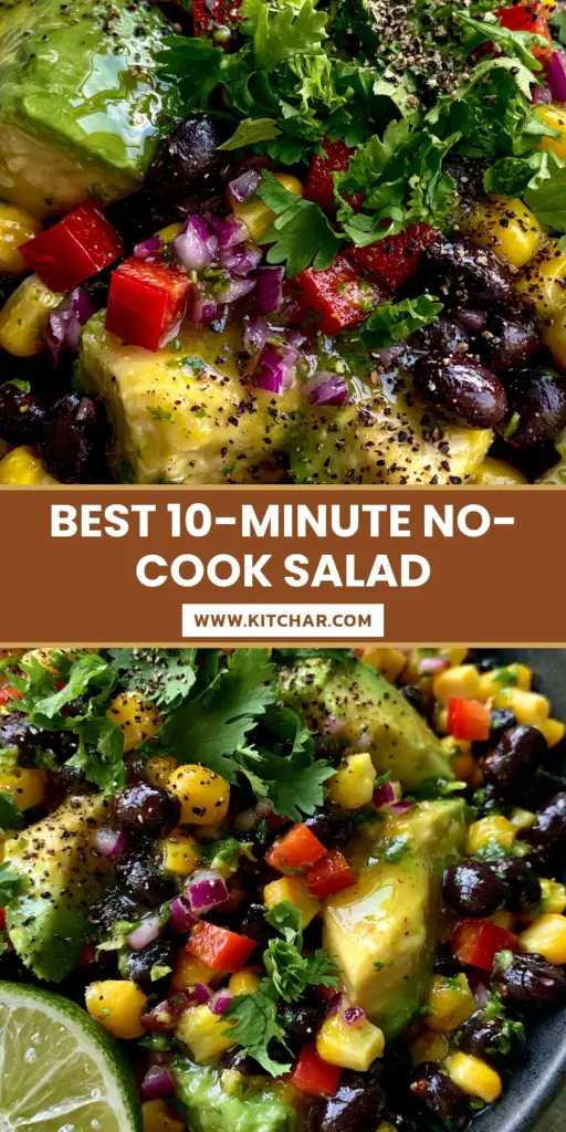 Black Bean and Corn Salad with Zesty Lime Vinaigrette 4 A top-down view of a vibrant black bean and corn salad in a charcoal bowl with avocado and lime. (black bean and corn salad)
