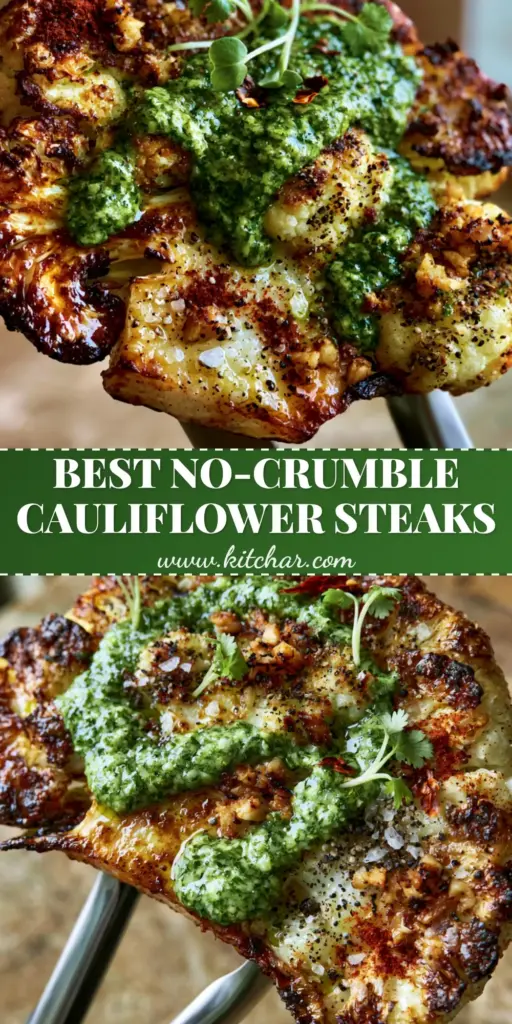 Cauliflower Steaks Recipe: The Ultimate Charred Garlic & Chimichurri Masterpiece 4 A thick, 2-inch charred cauliflower steak being held by tongs with chimichurri and micro-cilantro. (cauliflower steaks recipe)