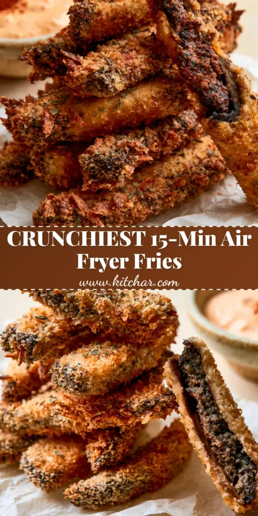 Portobello Fries with Smoky Chipotle Aioli (Crispy & Panko-Crusted) 4 A towering mountain of golden-brown panko-crusted Portobello Fries stacked on crumpled white parchment paper, featuring jagged textures and a side of creamy pale-orange aioli.