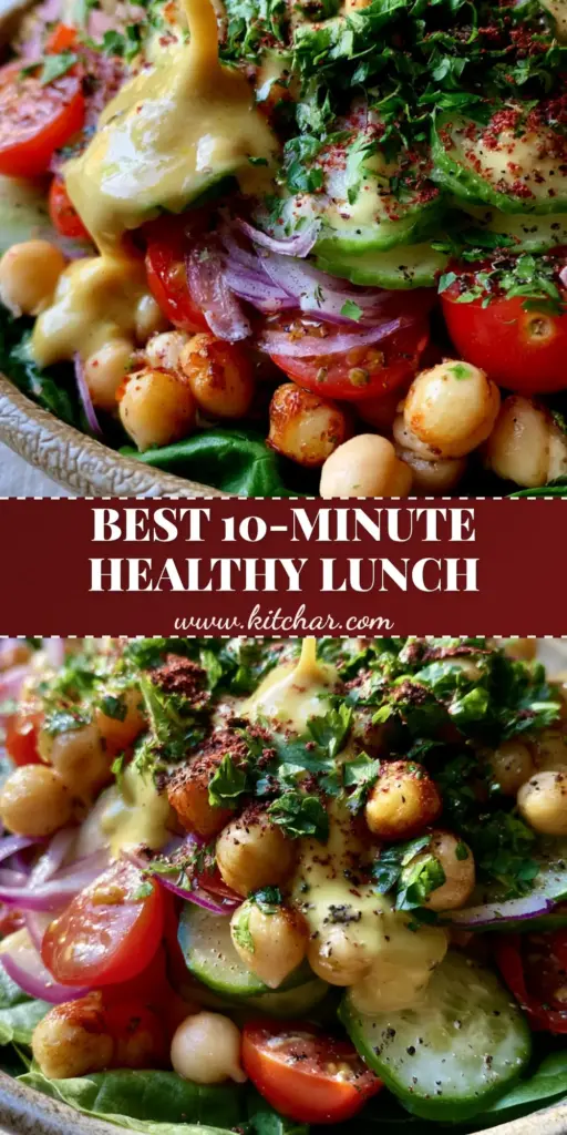 chickpea spinach salad with Creamy Lemon Tahini and Roasted Crunch 4 A vibrant chickpea spinach salad in a textured bowl featuring roasted golden chickpeas and a thick tahini drizzle.