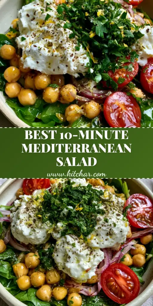 Chickpea Spinach Feta Salad: The Ultimate Mediterranean Protein Bowl 4 A top-down view of a vibrant chickpea spinach feta salad in a cream bowl with a silver fork. (chickpea spinach feta salad)