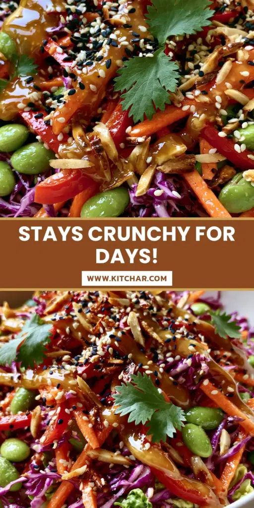 Asian Crunch Salad: The Ultimate Vibrant Sesame Ginger Slaw 4 A high-angle photo of an Asian Crunch Salad with purple cabbage, carrots, and edamame in a white bowl. (Asian Crunch Salad)