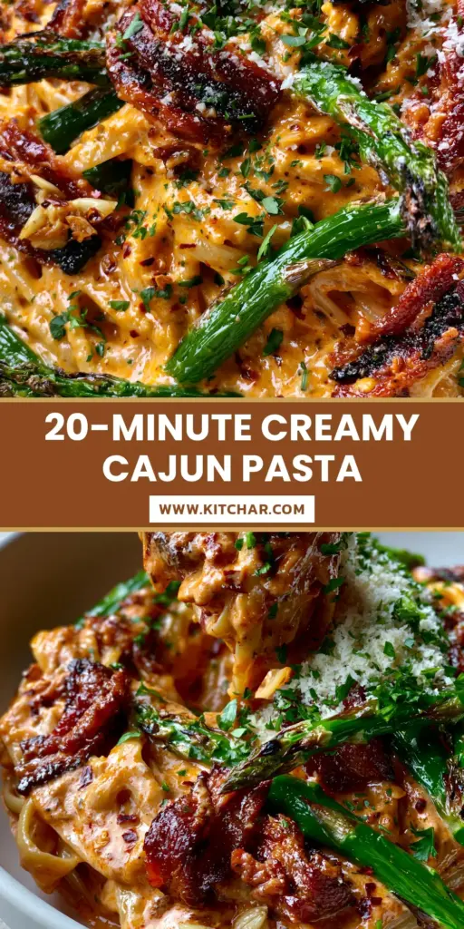 Bacon Asparagus Cajun Pasta with a Creamy Sunset-Orange Sauce 4 A wide matte-white bowl of bacon asparagus cajun pasta with glossy orange sauce, charred asparagus tips, and mahogany bacon. (bacon asparagus cajun pasta)