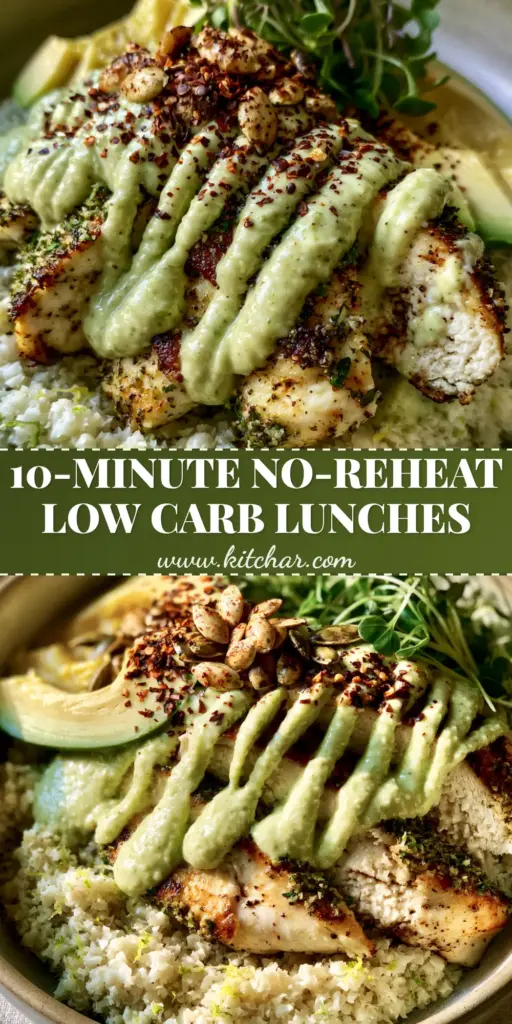 Low Carb Lunch Recipes: The Ultimate Herb-Crusted Chicken & Lime Cauliflower Power Bowl 3 A gourmet herb-crusted chicken and cauliflower rice power bowl with avocado lime crema, a perfect example of low carb lunch recipes.