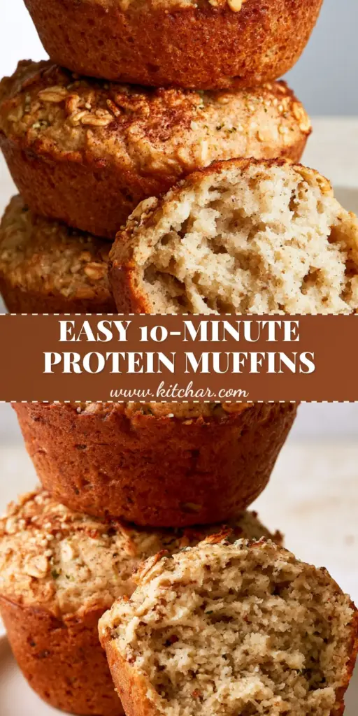 A stack of three oversized fuel to go muffins featuring perfectly domed golden-brown crusts encrusted with toasted rolled oats and hemp seeds on a ceramic plate.