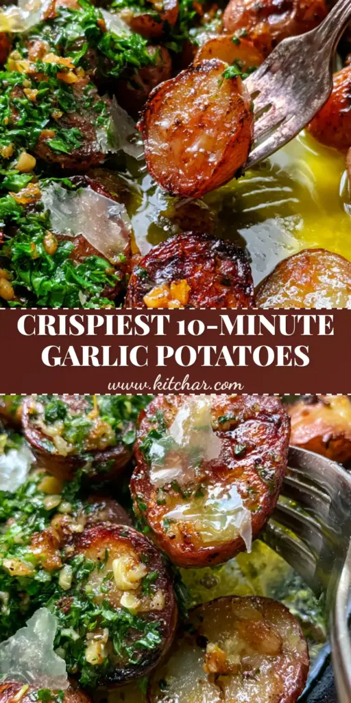 Potato Side Dishes: Crispy Garlic Butter Skillet Red Potatoes 3 A rustic cast iron skillet filled with charred garlic butter red potatoes, heavily garnished with parsley and sea salt. (Potato Side Dishes)