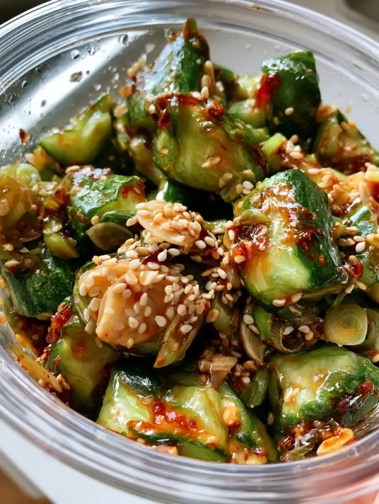 Smashed Persian cucumbers with craggy edges coated in glossy soy marinade and chili oil (viral cucumber salad).