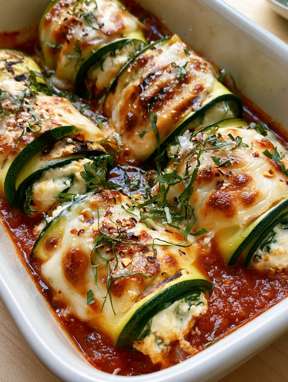 Zucchini Lasagna Roll Ups with Grilled Ribbons and Herb Ricotta 4 Close-up of charred zucchini lasagna roll ups bursting with ricotta and spinach filling. (zucchini lasagna roll ups)