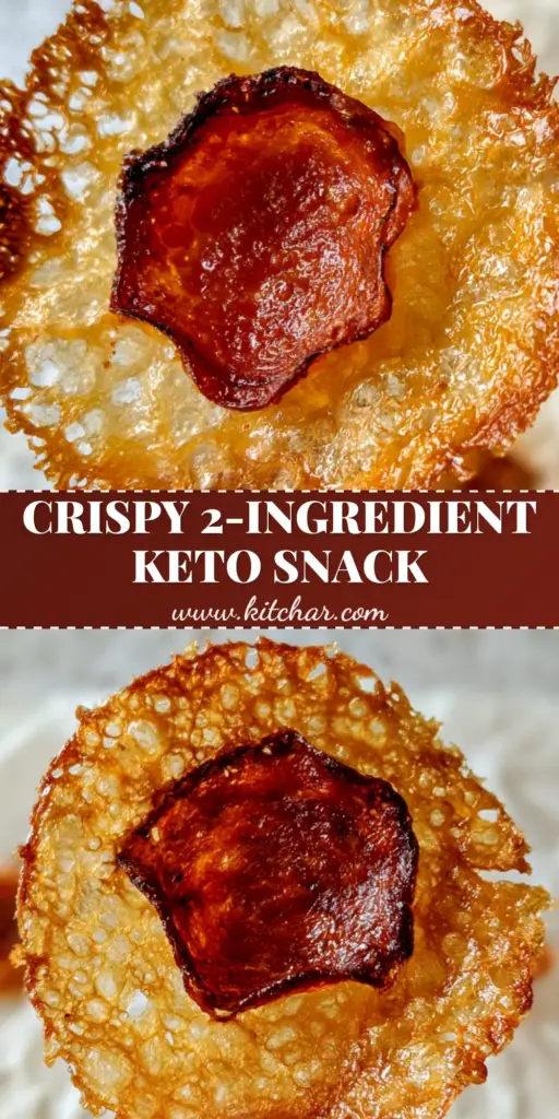 Pepperoni Cheese Crisps: The Secret to Ultra-Lacy, Two-Ingredient Keto Snacks 4 A close-up shot of several Pepperoni Cheese Crisps scattered on crumpled white parchment paper, showing the lacy edges and charred pepperoni.