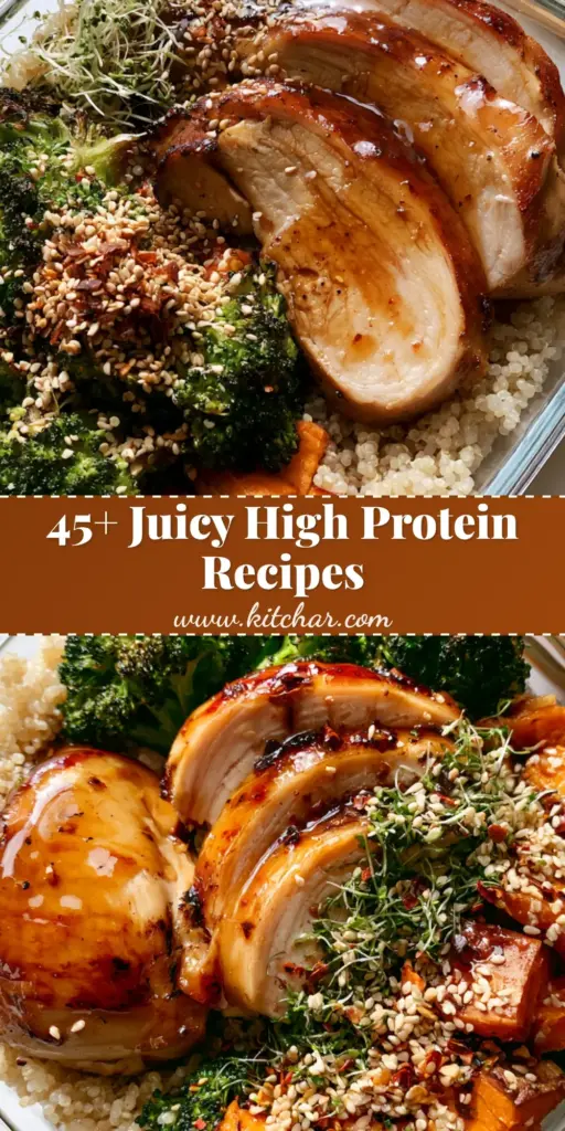 High Protein Recipes: Honey Garlic Glazed Chicken and Roasted Vegetable Quinoa Bowls 3 A close-up shot of a honey garlic chicken meal prep container with charred broccoli and quinoa. (high protein recipes)