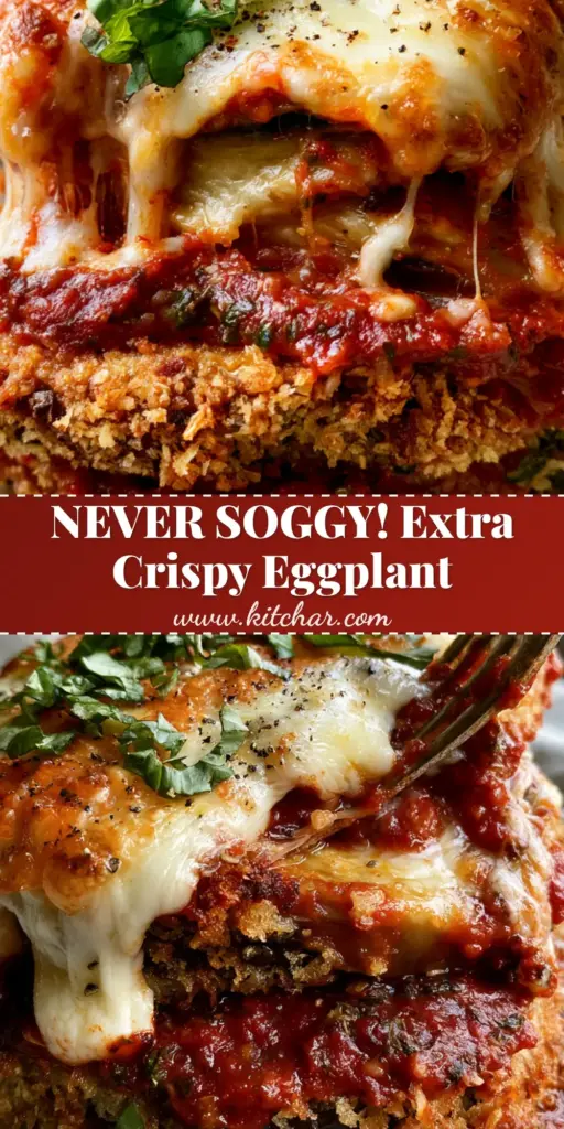 Eggplant Parmesan with an Extra Crispy Panko Crust and Chunky Marinara 4 A towering stack of extra crispy eggplant parmesan with bubbling mozzarella and fresh basil. (eggplant parmesan)