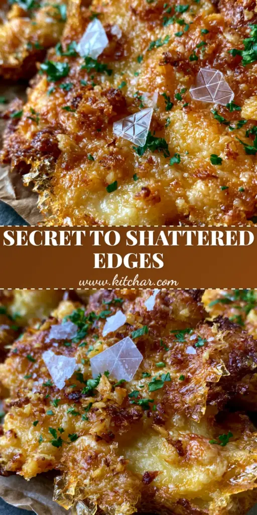 Smashed Potatoes with Garlic Parmesan and Shattered Crispy Edges 3 Extreme close-up of crispy smashed potatoes with bubbling parmesan and jagged edges on slate. (smashed potatoes)