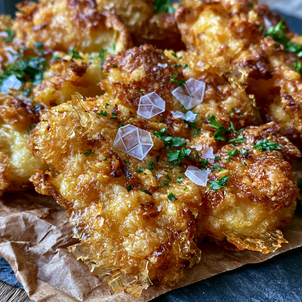 Smashed Potatoes with Garlic Parmesan and Shattered Crispy Edges 2 Smashed potatoes showing shattered golden edges and toasted garlic bits. (smashed potatoes)