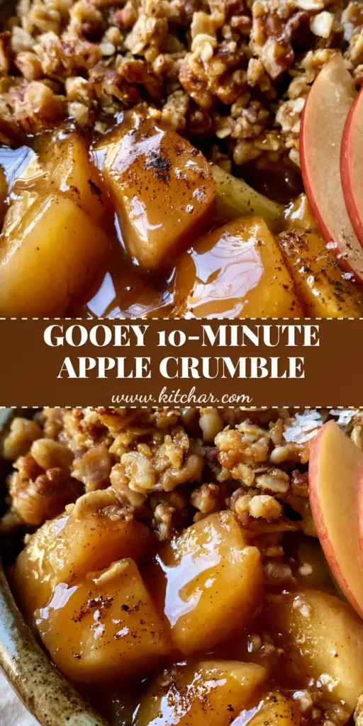 Raw Apple Crumble with Glistening Date Caramel 4 A macro shot of a raw apple crumble featuring crisp Honeycrisp apple cubes drenched in glistening date caramel and topped with chunky walnuts and oats.