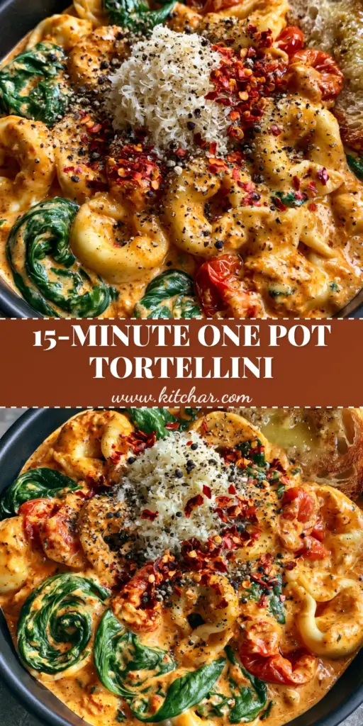 Creamy Spinach Tomato Tortellini with Blistered Tomatoes 4 A handheld smartphone photo of Creamy Spinach Tomato Tortellini in a black bowl, featuring velvety orange sauce, wilted spinach, and blistered tomatoes.