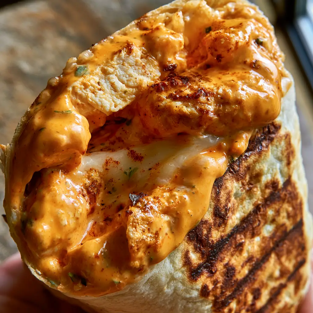Chipotle Ranch Grilled Chicken Burrito: The Ultimate Crispy Recipe 2 Extreme close-up of a Chipotle Ranch Grilled Chicken Burrito with dark brown sear marks and glossy sauce.