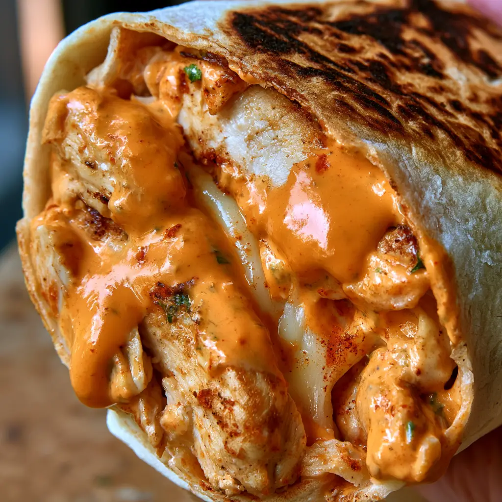 Chipotle Ranch Grilled Chicken Burrito: The Ultimate Crispy Recipe 1 Handheld view of a Crispy Chipotle Ranch Grilled Chicken Burrito showcasing the thick layers of chicken.