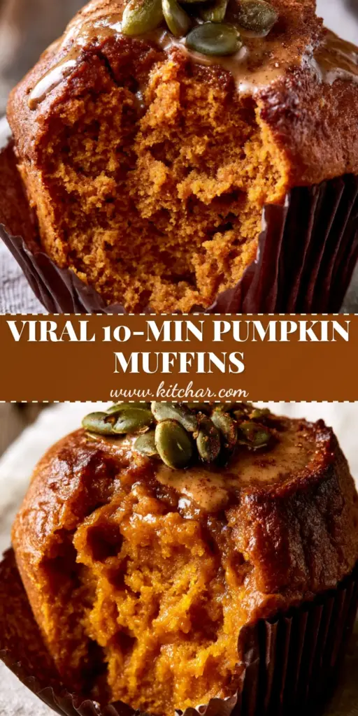 Paleo Pumpkin Protein Muffins: The Ultimate Moist Fall Breakfast 4 A close up of paleo pumpkin protein muffins with toasted pepitas and almond butter drizzle on a rustic wood surface.