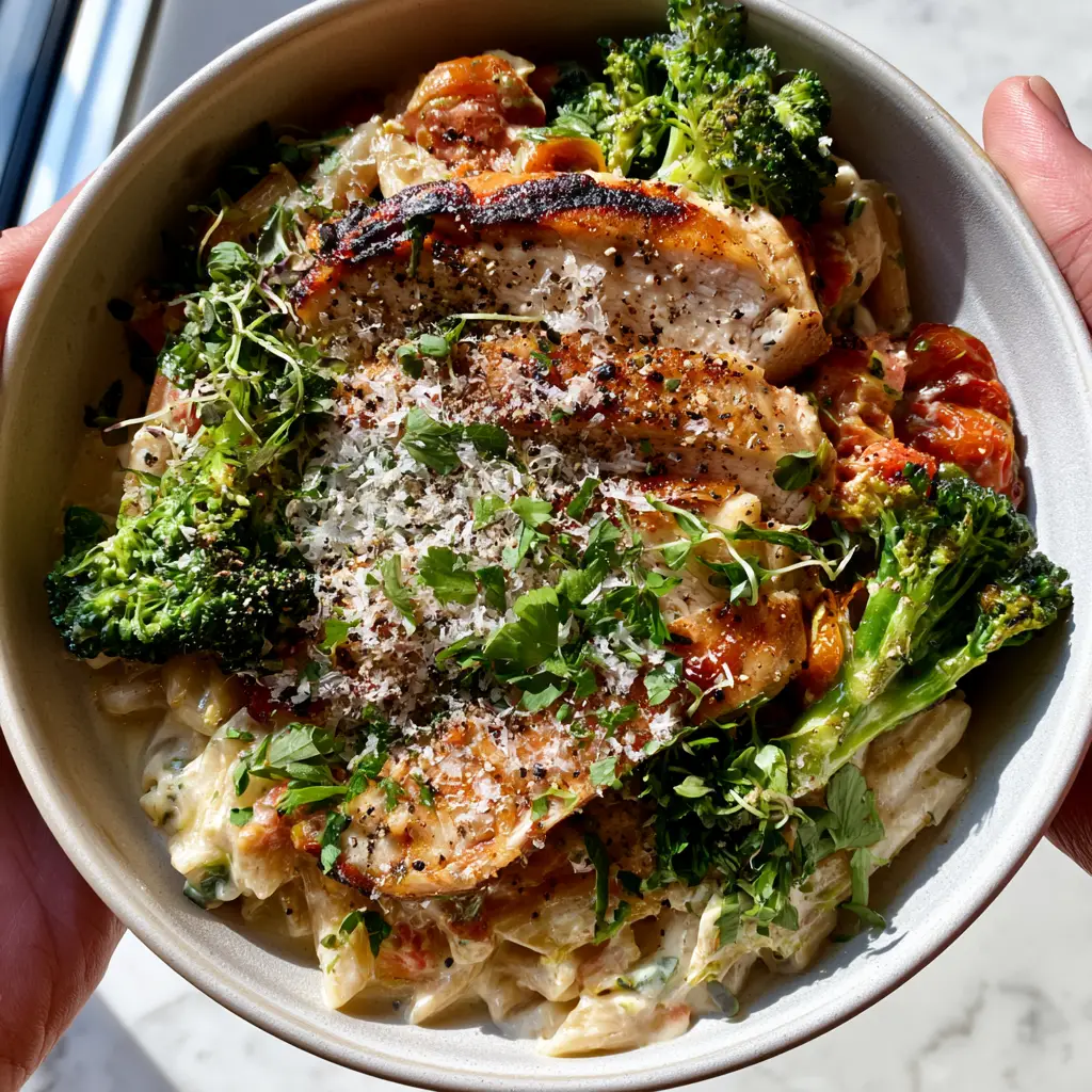 high protein clean eating meals: The Ultimate Lemon Garlic Chicken & Protein Penne 2 Close up of al dente protein penne in glossy sauce for high protein clean eating meals.