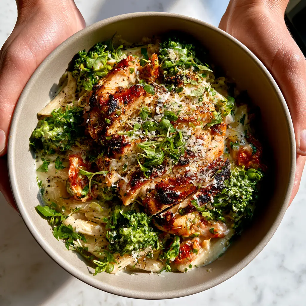 high protein clean eating meals: The Ultimate Lemon Garlic Chicken & Protein Penne 1 Slices of golden-brown seared chicken breast as part of high protein clean eating meals.