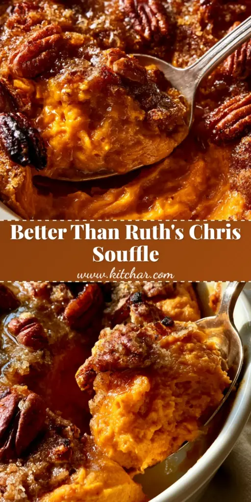 Sweet potato souffle: The Ultimate Fluffy Holiday Side Dish 4 A handheld smartphone photo of a silver spoon scooping into a Sweet potato souffle with a pecan crumble topping and vibrant orange interior.