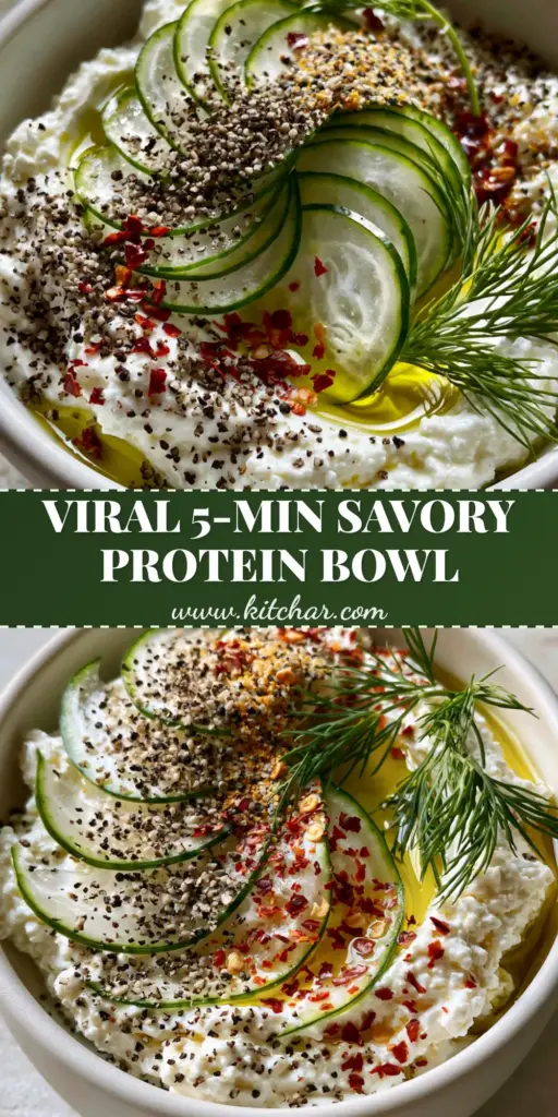 Cottage Cheese with Cucumbers: The Ultimate Savory Protein Bowl 4 A top-down view of a savory cottage cheese with cucumbers bowl, featuring a fan of sliced cucumbers, everything bagel seasoning, and fresh dill sprigs.