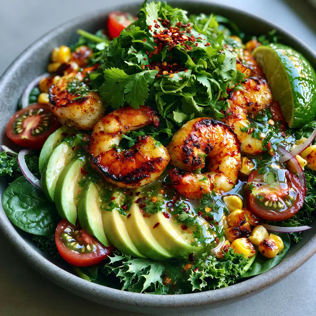 Zesty Lime Shrimp and Avocado Salad: The Perfect 20-Minute Healthy Meal 2 Smartphone photo of a vibrant Zesty Lime Shrimp and Avocado Salad with charred edges on the shrimp and glistening lime vinaigrette.