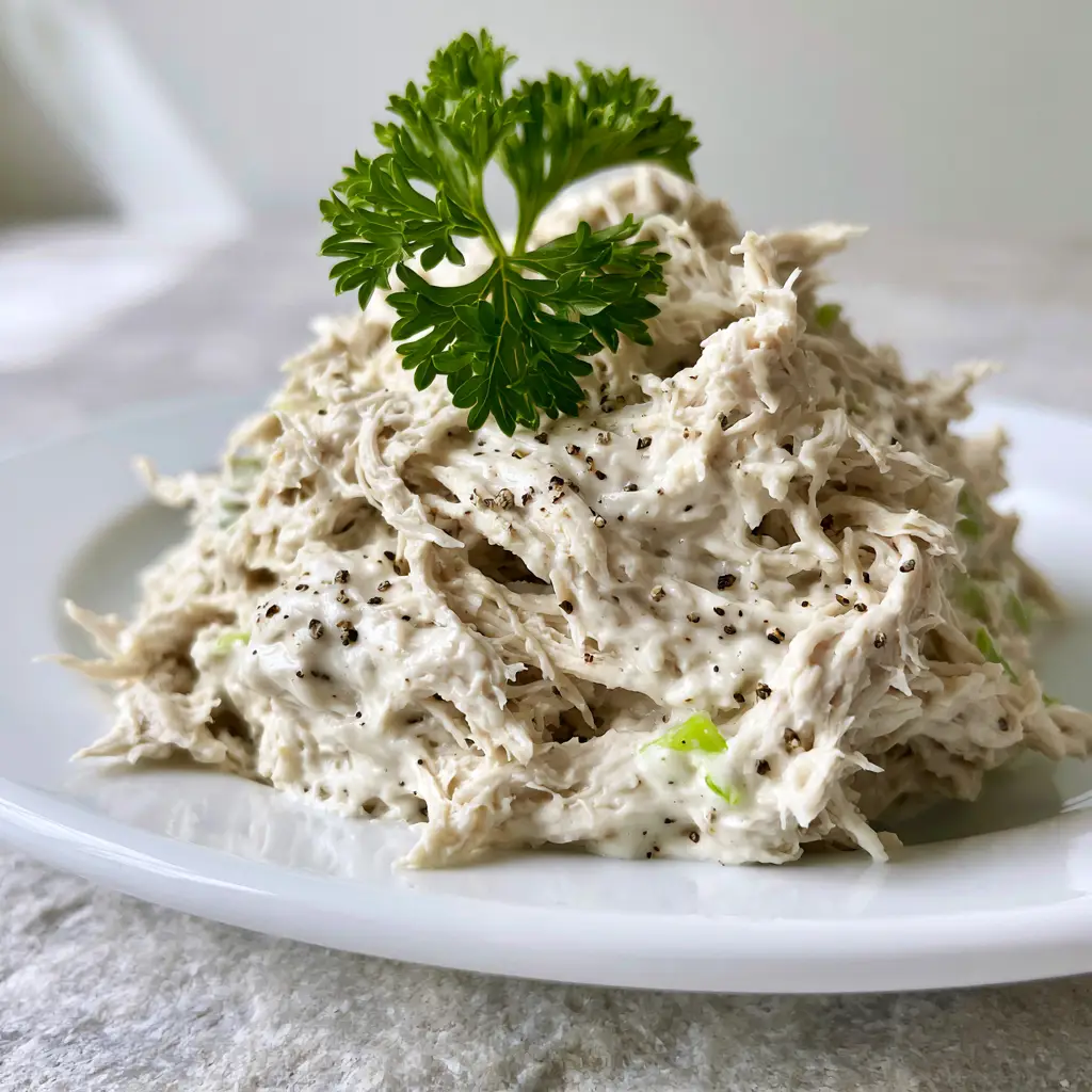 Chicken Salad Chick Recipe: The Ultimate Shredded Southern Copycat 2 Ultra close-up of shredded chicken salad texture emphasizing tiny uniform fibers. (Chicken Salad Chick recipe)