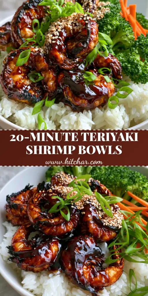 Teriyaki Shrimp Rice Bowl: The Ultimate 20-Minute Air Fryer Recipe 4 A vibrant teriyaki shrimp rice bowl in a white ceramic bowl with glossy glazed shrimp, emerald broccoli, and orange carrots. (teriyaki shrimp rice bowl)