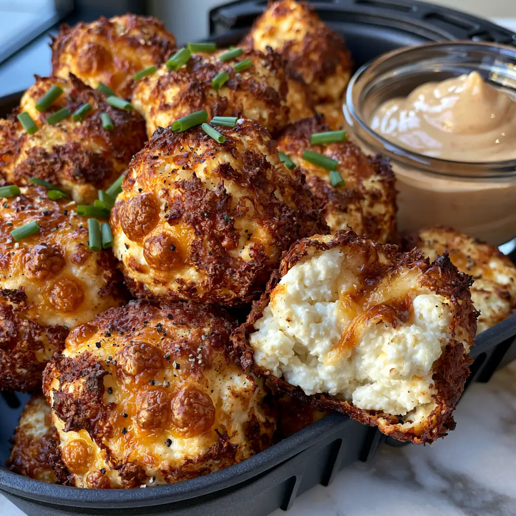 Cottage Cheese Tots: The Ultimate Crispy Air Fryer High-Protein Snack 2 Extreme close-up of cottage cheese tots showing craggy golden panko texture and melted cheddar bubbles.