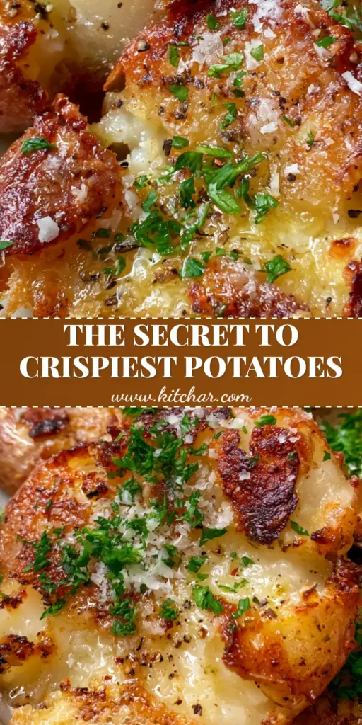 Crispy Smashed Red Potatoes with Garlic Herb Butter and Parmesan 5 Top-down view of crispy smashed red potatoes with charred edges, melted garlic butter, and a heavy dusting of parmesan on a linen background.