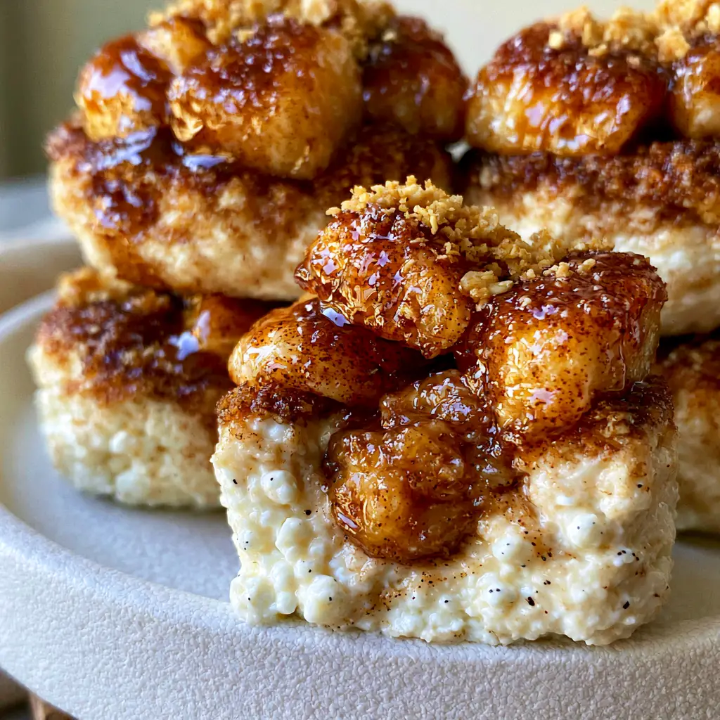 Cinnamon Apple Cottage Cheese Bites: The Ultimate High-Protein Gourmet Snack 1 A stack of round Cinnamon Apple Cottage Cheese Bites topped with golden oat crumble and fresh mint slivers on a matte white ceramic plate.